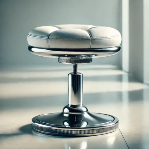 DALL·E 2024-11-21 17.43.26 - A contemporary stool with a futuristic design, featuring a circular cushion upholstered in soft white leather. The cushion sits on a sleek, chrome-pla